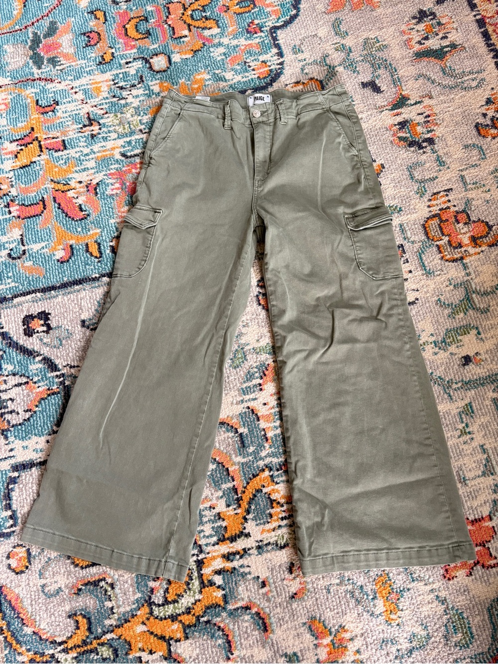 Paige Carly Vintage Green Wide-Leg Cargo Pants